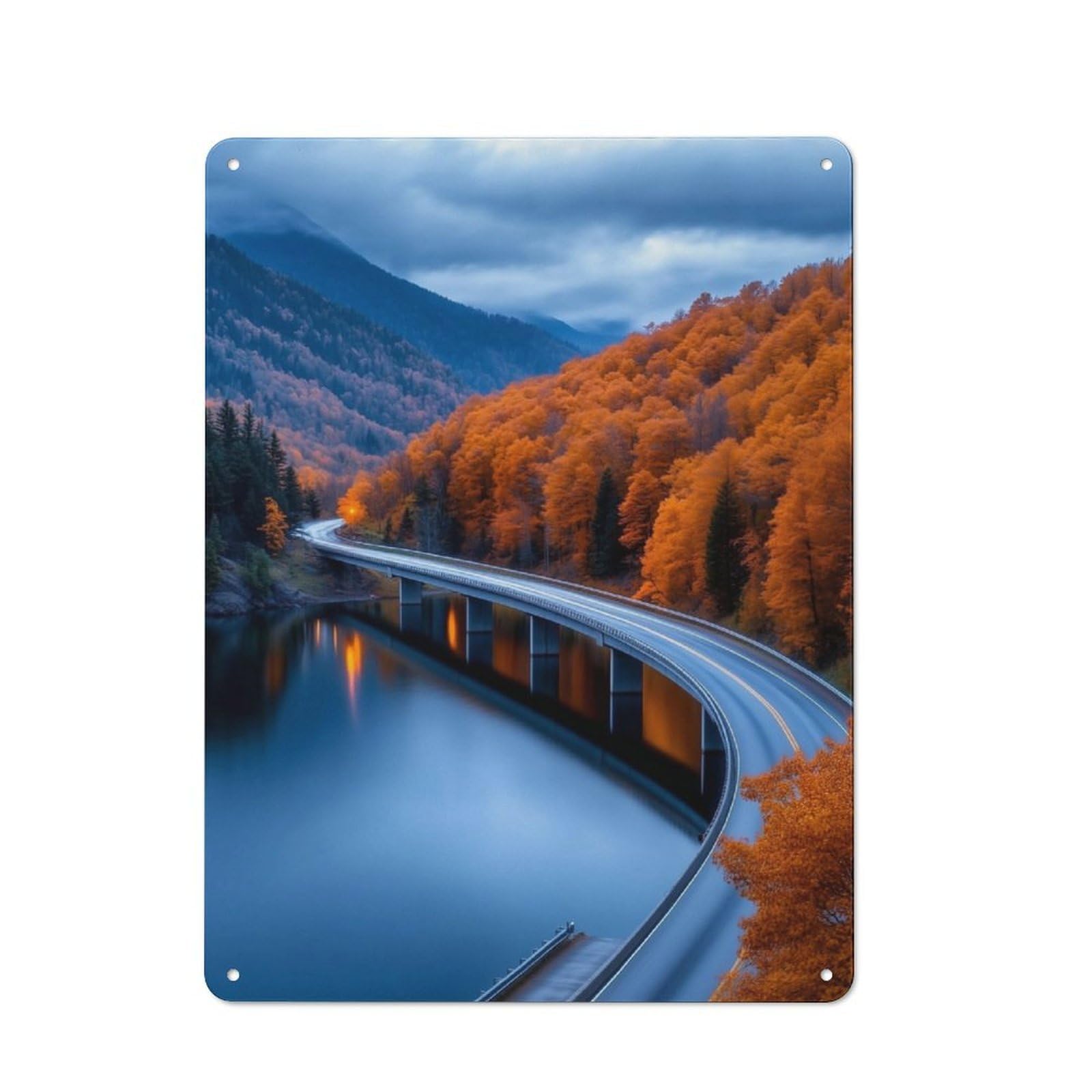 Junmoney Autumn Road Bridge Rustic Metal Sign 40X30cm For Pub Or Café, For Collectors Of Rustic Metal Wall Decor