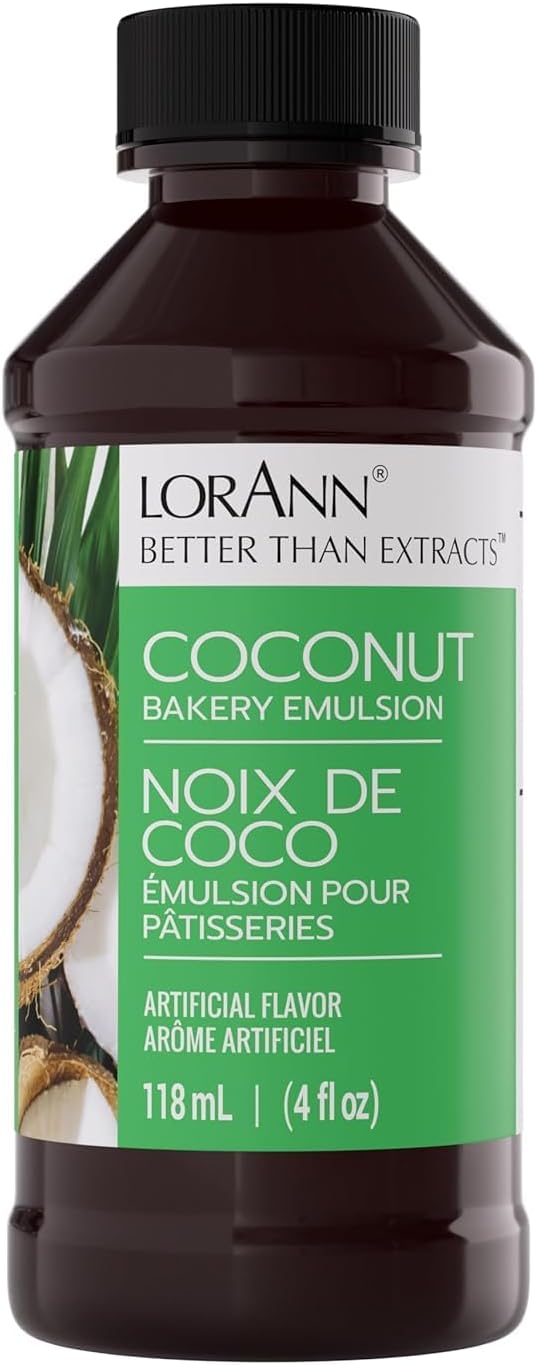LorAnn Oils Coconut Bakery Emulsion: True Essence, Ideal for Boosting Fruit Tones in Cakes, Cookies & Desserts, Gluten-Free, Keto-Friendly, Extract Substitute Essential for Your Kitchen, 4 Oz
