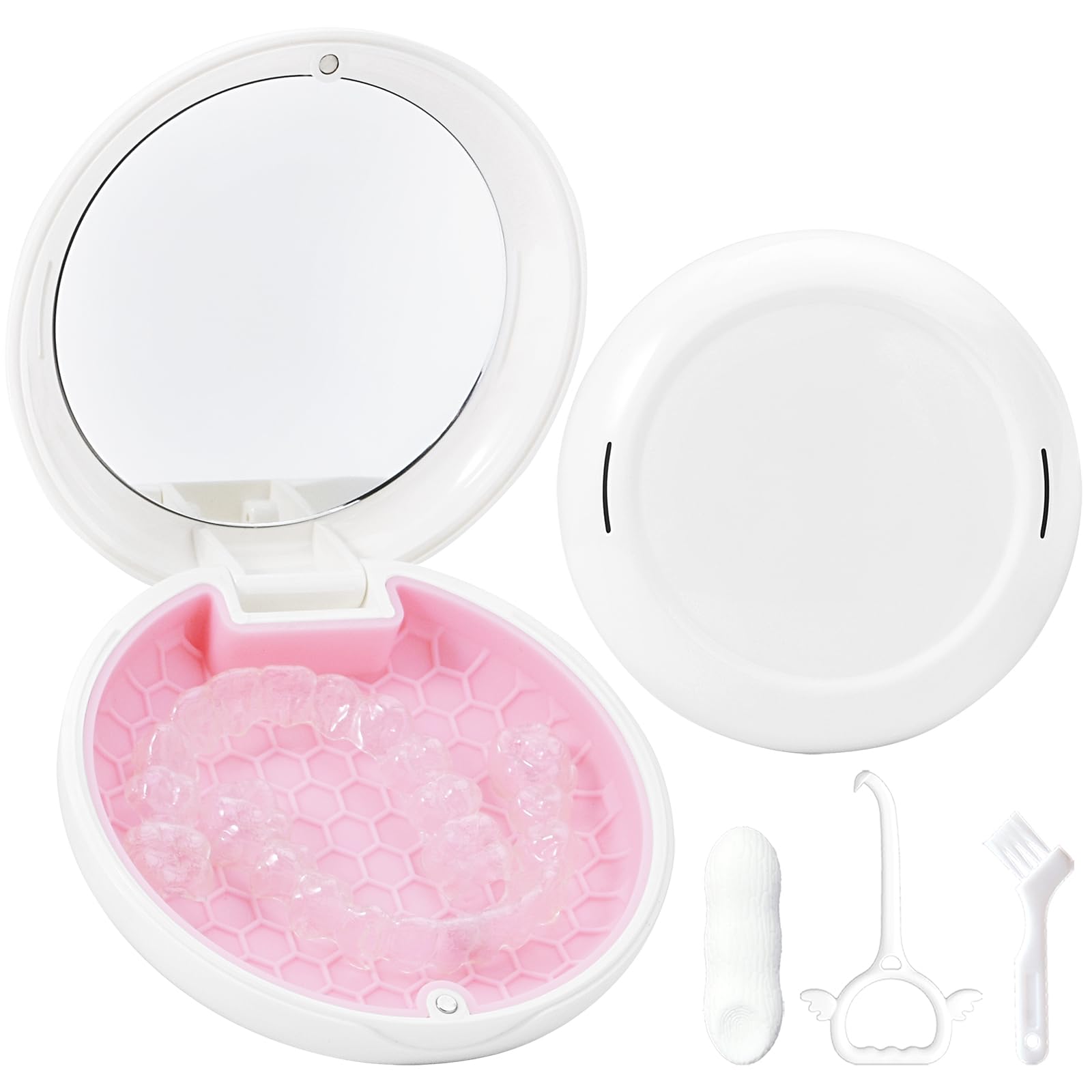 Funda de retención delgada con agujeros de ventilación, bonita caja de soporte dental con herramienta de extracción de retenedor y cepillo compatible con protector nocturno y protector bucal