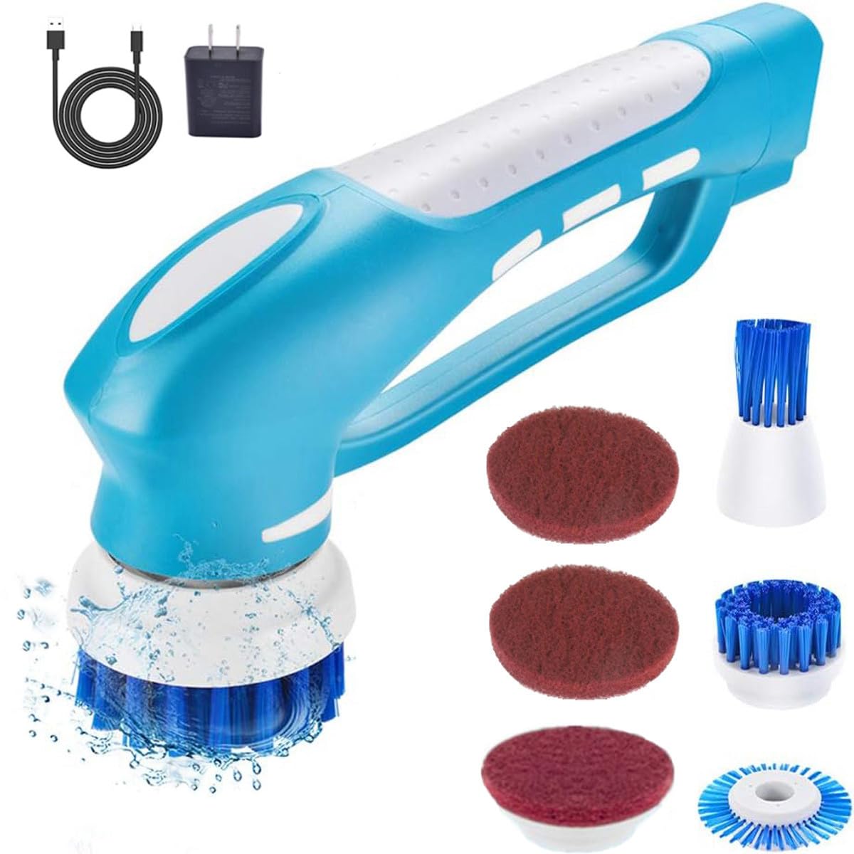 Electric Scrubber Power Cordless, Portable 360 Handheld Washing Cleaning Machine with 6 Replaceable Brush Heads, High Rotation for Bathroom, Floor, Kitchen, Car, Sink, Wall, Window