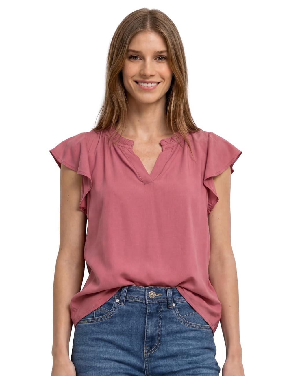 Street One Blouse Shirt with Split Neck and Valance Sleeves Blush Berry 44