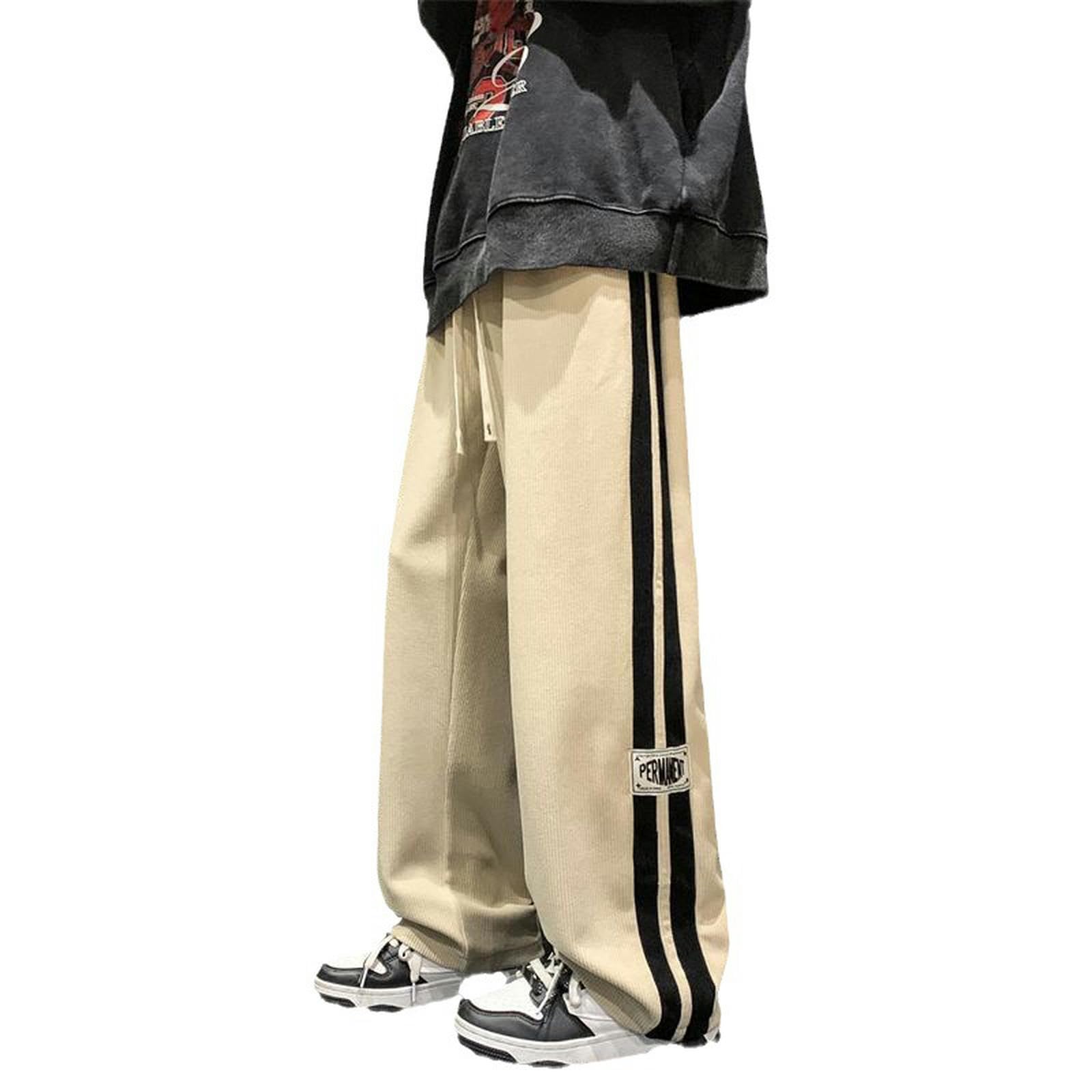 FRESQA 2023 Side Striped Corduroy Baggy Pants Men Streetwear Korean Fashion Casual Hip Hop Vintage Cargo Pants Loose Trousers Joggers