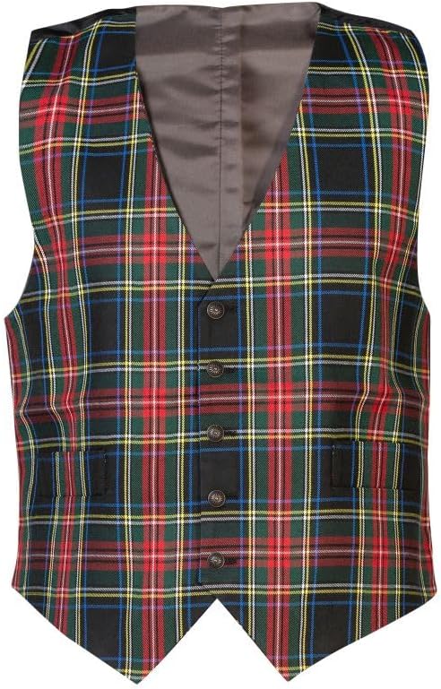 The Scotland Kilt Company Premium Men's Tartan Polyviscose Waistcoat - Black Stewart - Adjustable with Buckle & Strap