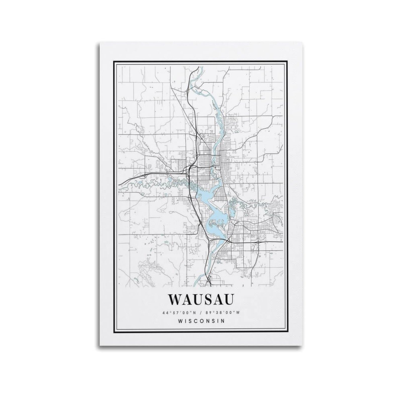 xiaoxiaoshen Wausau Wisconsin Map Canvas Poster Wall Art Prints Room Aesthetic Murals Bedroom And Living Decorations 24x36inch(60x90cm)