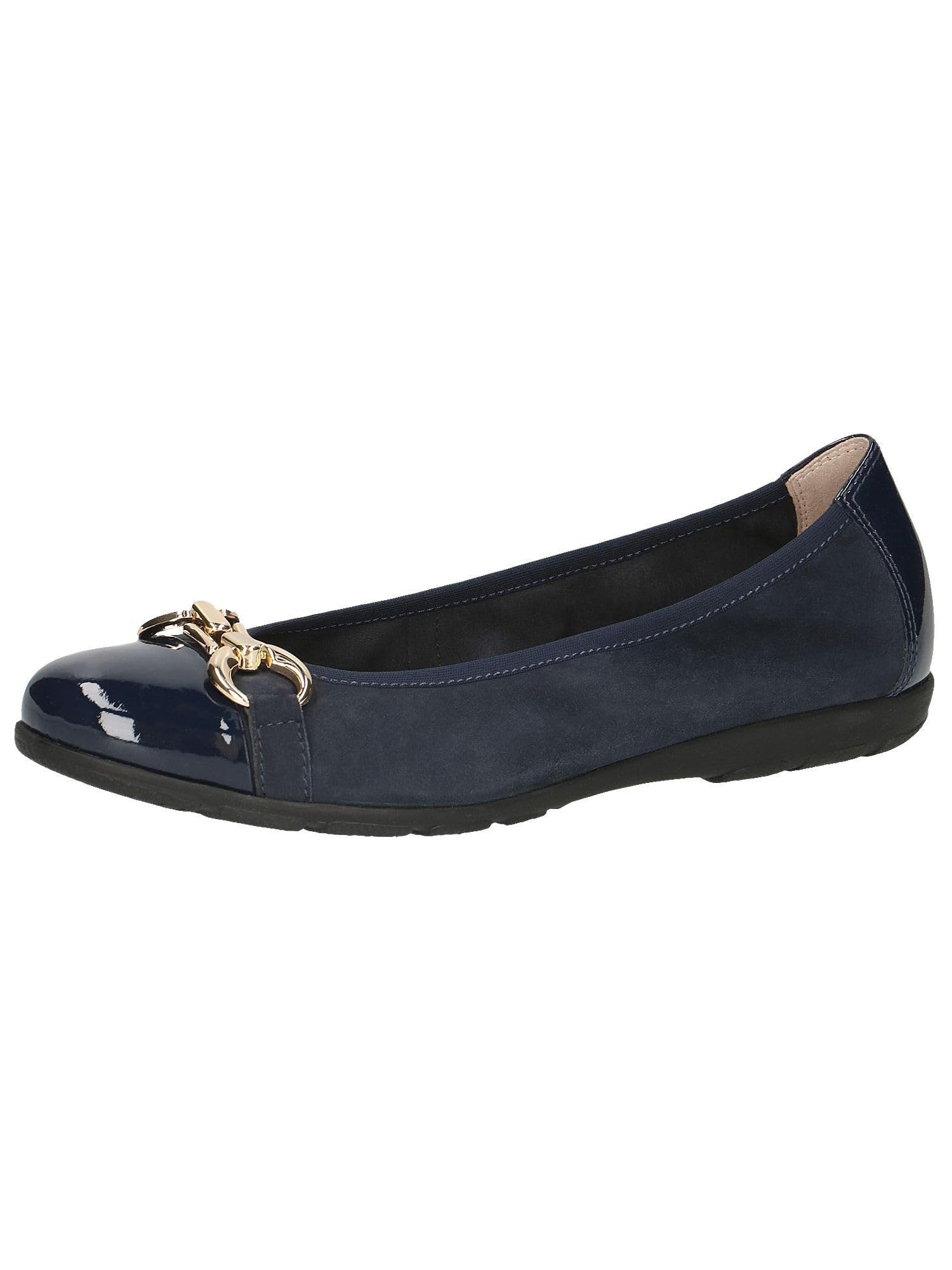 CAPRICE Women Ballet Flats Leather with Patent Finish, Blue (Ocean Comb), 7.5 UK