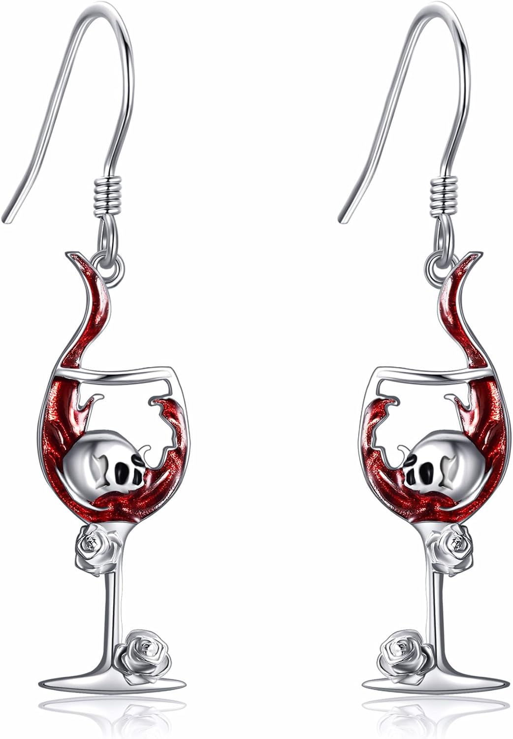 Gothic Earrings 925 Sterling Silver Fish Hook/Wine Dangle Drop Earrings Gothic Skeleton Skull Jewelry Mothers Gifts for Women Mom Grandma
