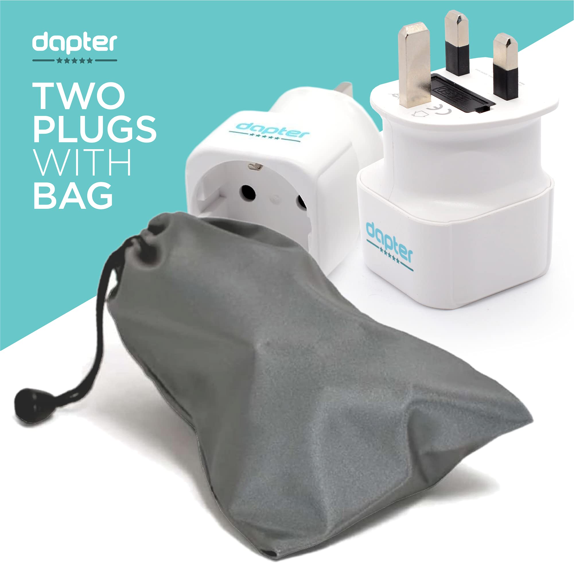 Pack of 2 plug adapter I European to UK adaptor, EU schuko 2 pin to 3 pin travel adaptors