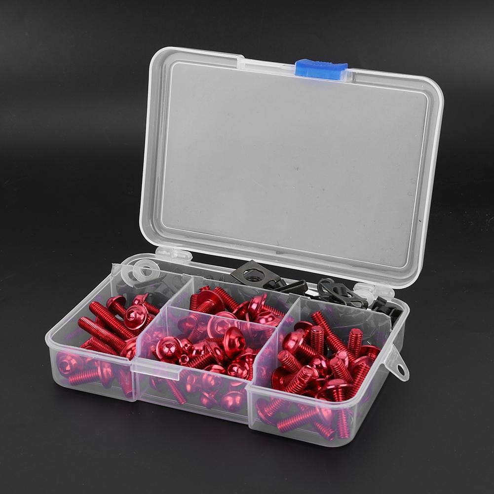 Akozon 177pcs Kit Viti bullone carenatura Universale M5 M6 Adatto per Moto Sportive (Rosso)