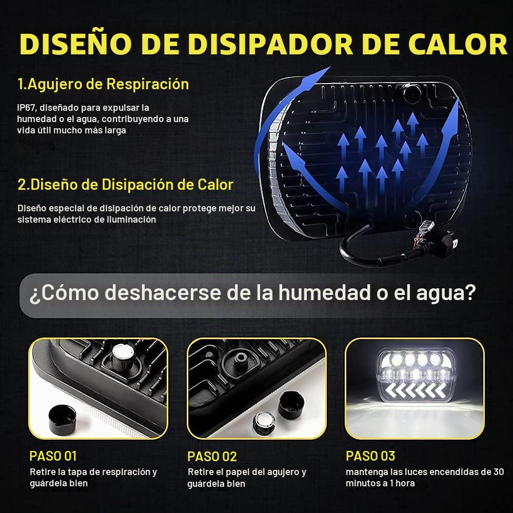 Maimiao 5x7 7x6 LED Faros, H6054 150W DOT Antirreflejos con señal de giro secuencial dinámica DRL, haz sellado alto/bajo para Jeep Cherokee XJ Wrangler YJ Comanche MJ Nissan Ford Chevy GMC (2 PCS)