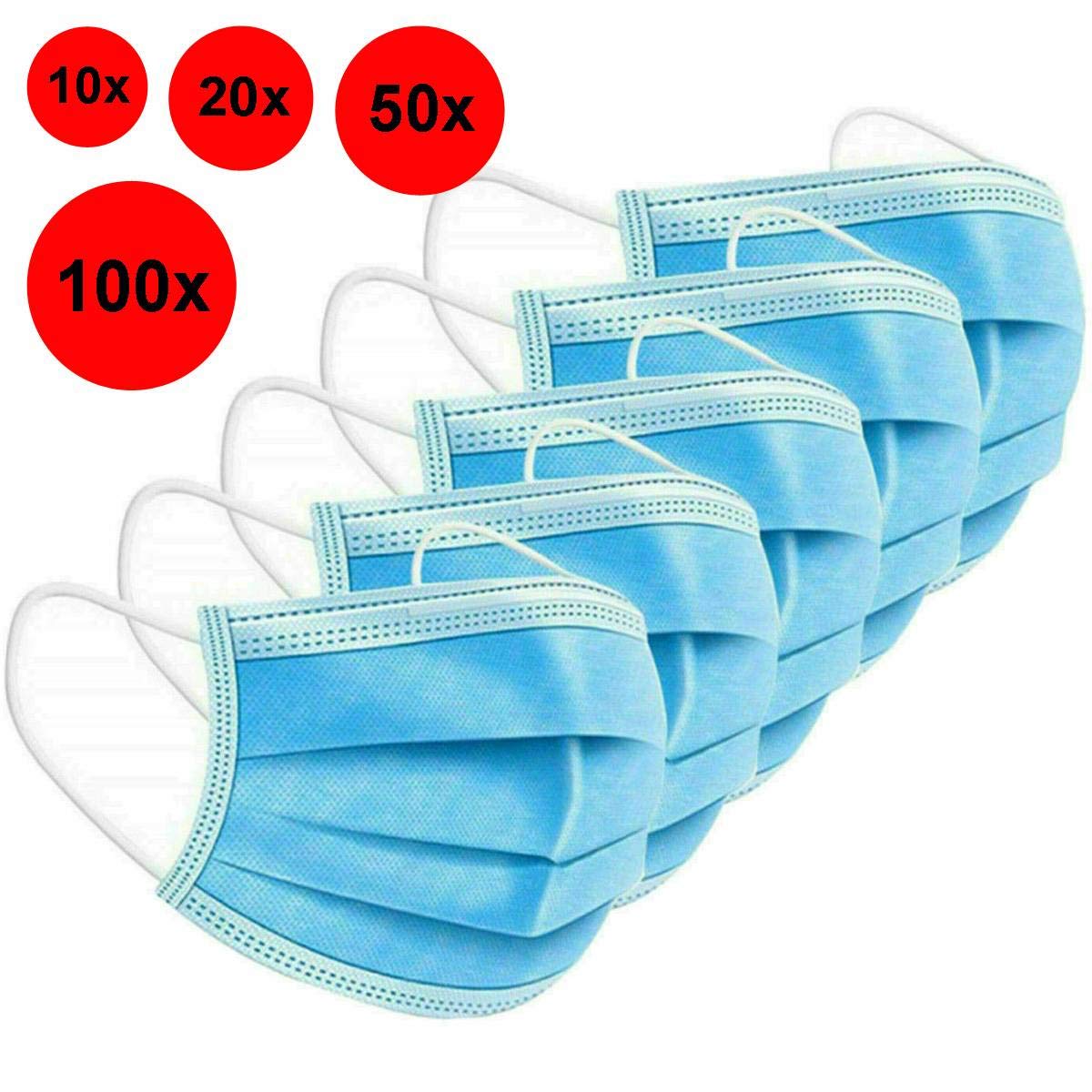 Atemschutz Maske 3-lagig Mund-Nasen-Schutz Gesichtsmaske Mundschutz Behelfsmaske - 100 St.