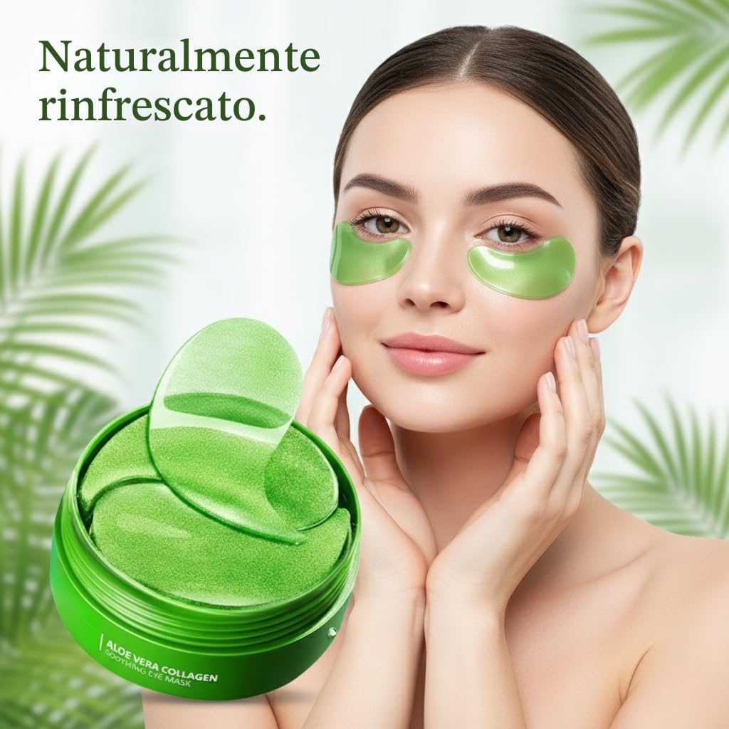 Aloe Vera Patch Occhi Antirughe, 60 Pcs Collagene Patch Occhiaie e Borse, Maschera Occhi Riduce le Rughe e le Linee Sottili, Migliora e Rassoda la Pelle degli Occhi, Contorno Occhi Idratante