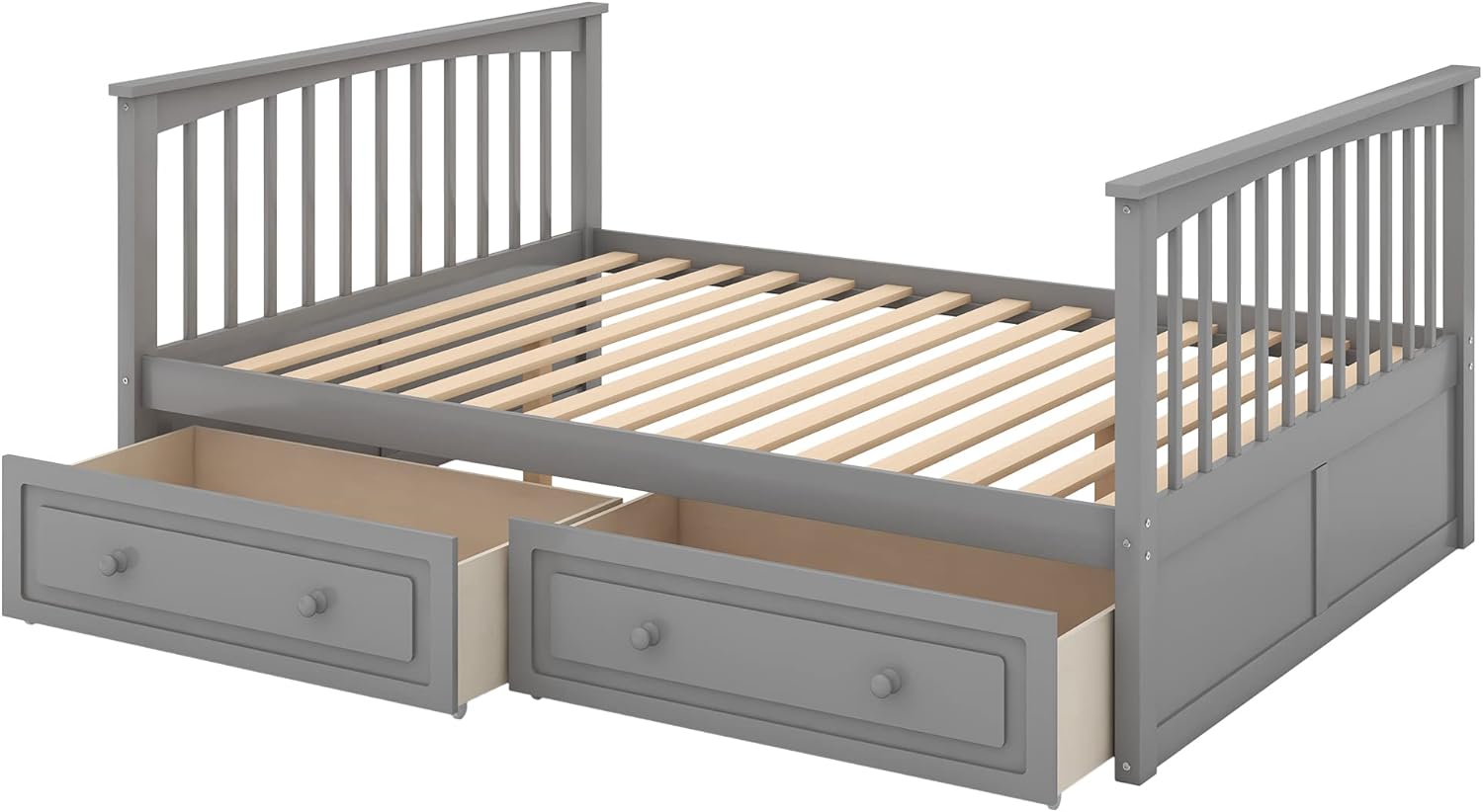 Merax Bunk Beds for Kids, Full Over Full Bunk Bed with 2 Drawers, Convertible Wooden Bed Frame with Safety Rail Ladder, Teens Bedroom Bed, Guest Room Furniture, Grey