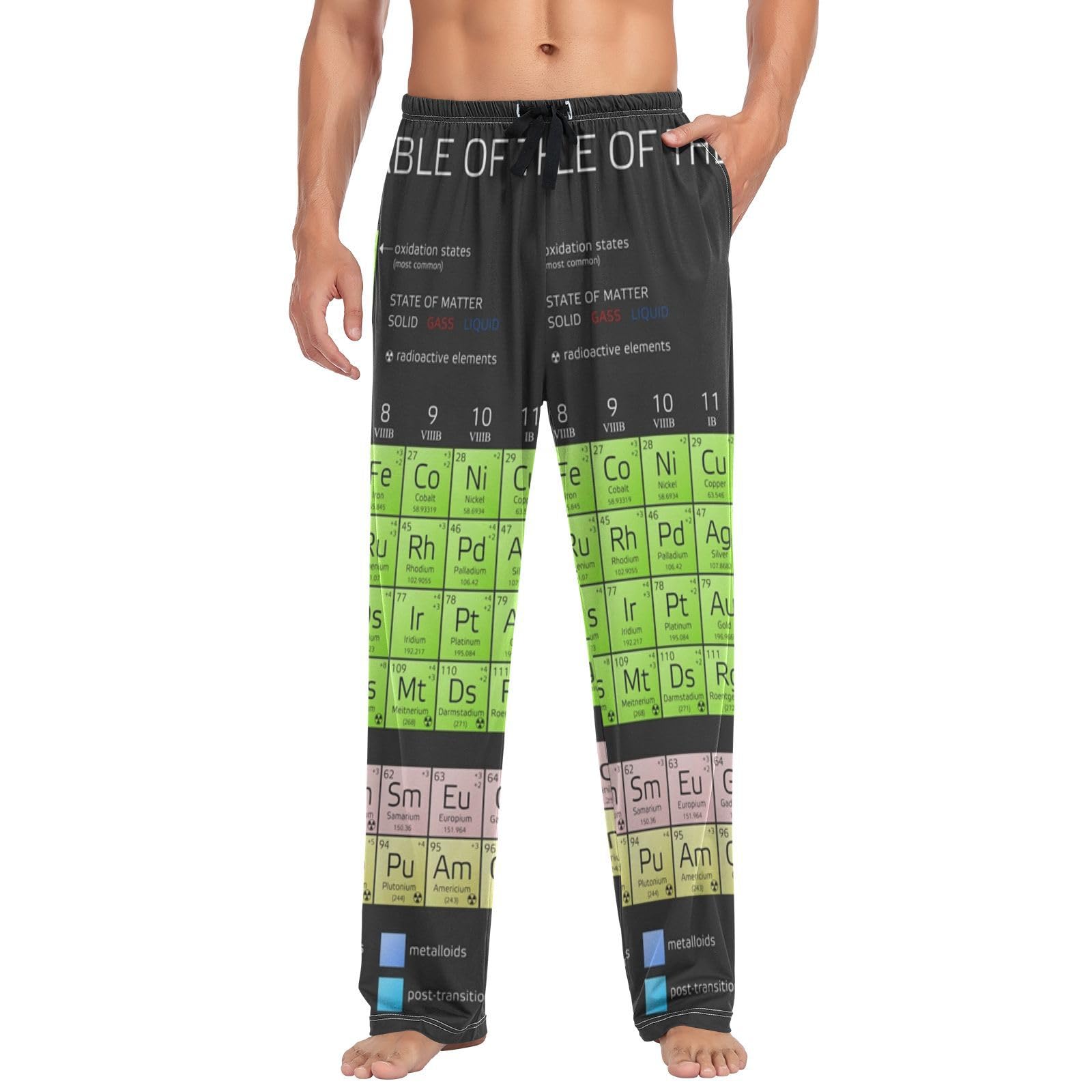 Linomo Men's Multicolor Pyjama Bottoms Educational Periodic Table Of The Elets Pyjamas Loungewear 100% Cotton Pyjama Trouser Nightwear Pjs Pants For Boys