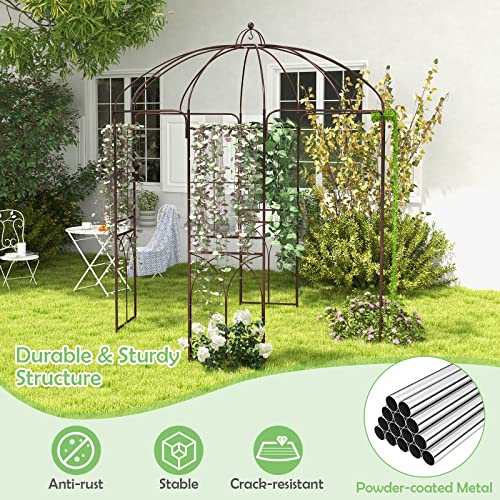 LDAILY Garden Arches Arbors Birdcage Shape, 8.4\' H x 7\' W Metal Pergola Pavilion with 16 Ground Stakes, French Arch Trellis for Wedding, Party & Outdoor Gardens Supports for Climbing Plants, Brown - Thumbnail 5