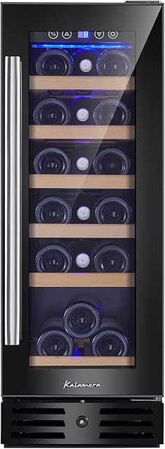 Kalamera Wine Fridge, 300mm Wine Cooler Fridge Undercounter, 18 Bottles, 70L, Black, KRC-19AJP