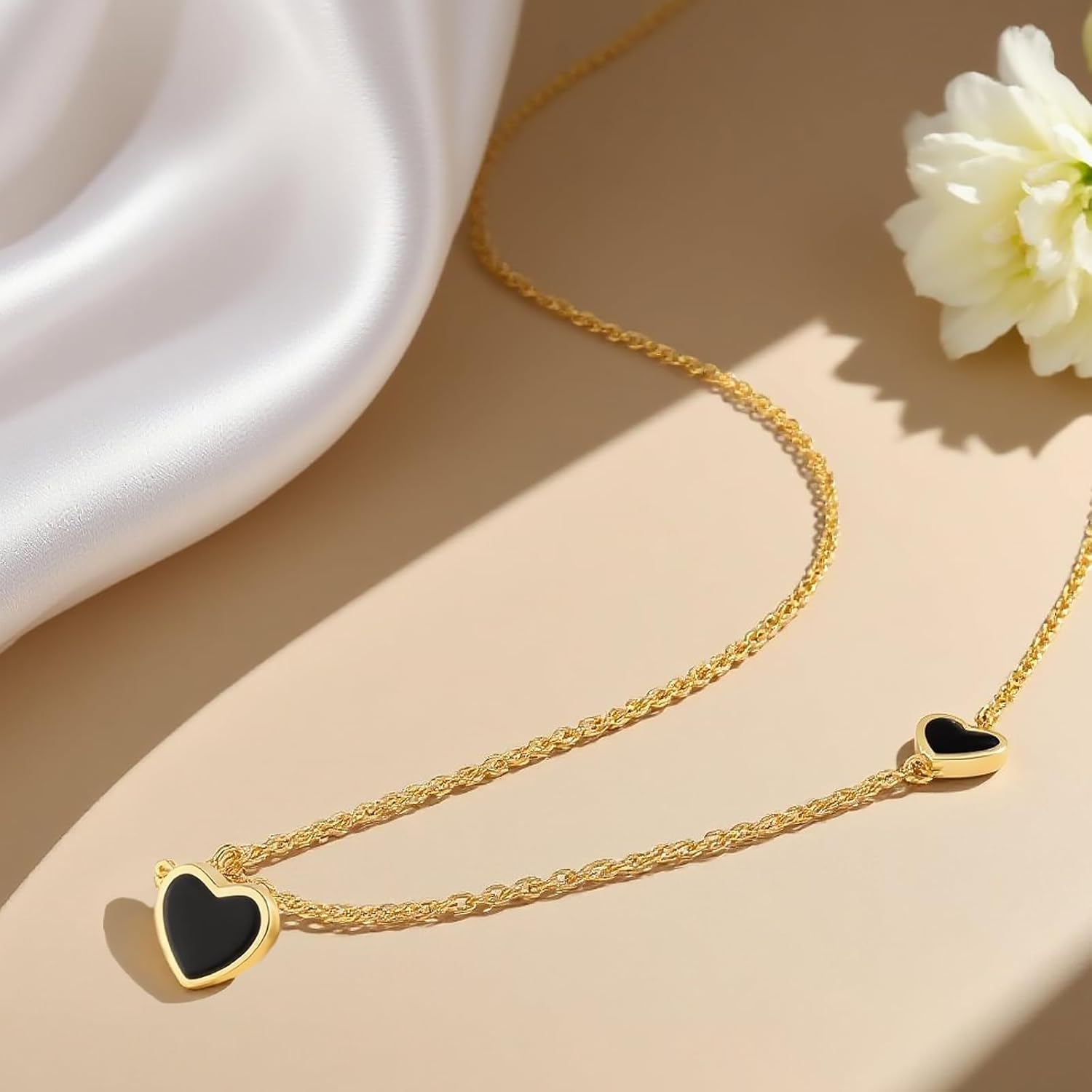 SUNFEEL 925 Sterling Silver Black and Gold Necklaces for Women, 14K Gold Plated Double Heart Pendant Necklace Women's Jewelry Christmas Gifts for Mom Wife Her Black Heart - Image 5
