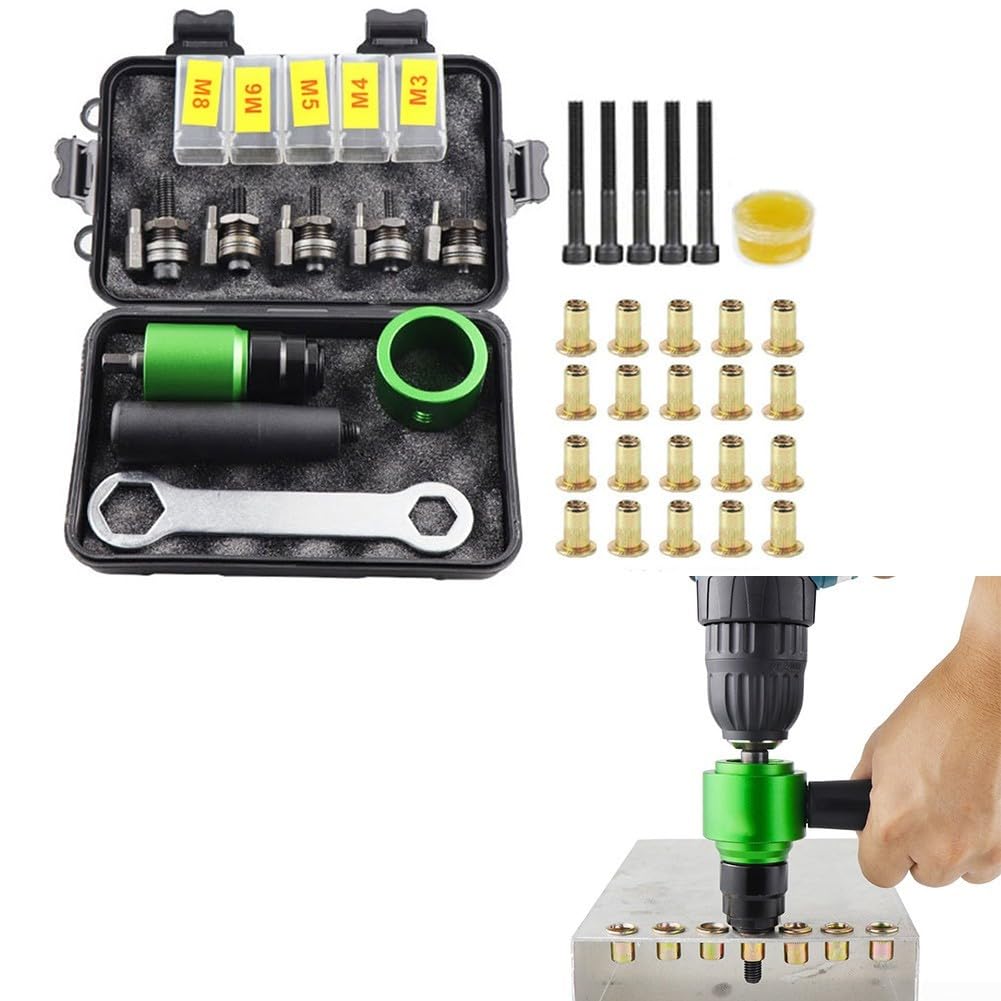 Kit adattatore per rivetti elettrici, in lega di alluminio, per M3-M8, converte trapano in rivettatrice con mandrini e dadi (8)