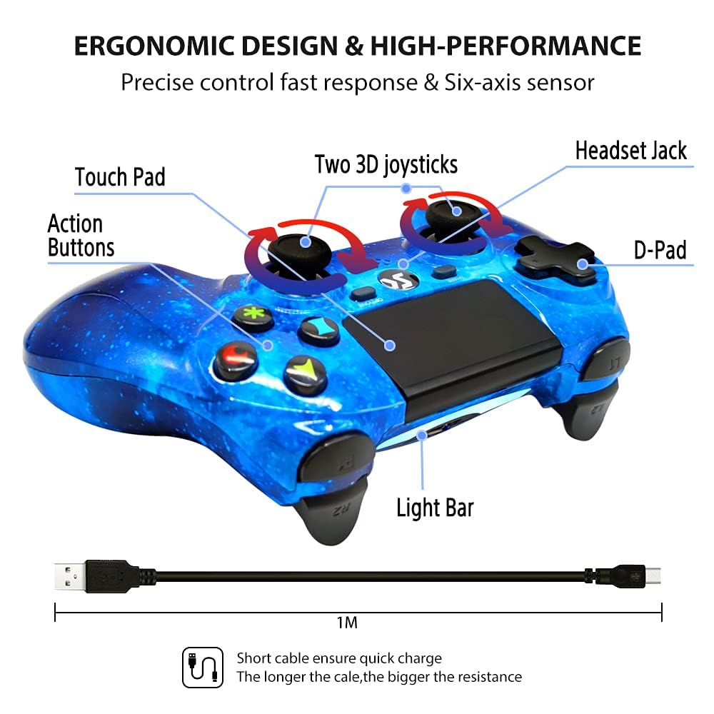 CHENGDAO Wireless Controller für PS4, RoyaBlue-Stil Hochleistungs-Doppel Vibrations Controller Kompatibel mit Playstation 4 /Pro/Slim/PC mit empfindlichem Touchpad, Audiofunktion, Mini-LED-Anzeige