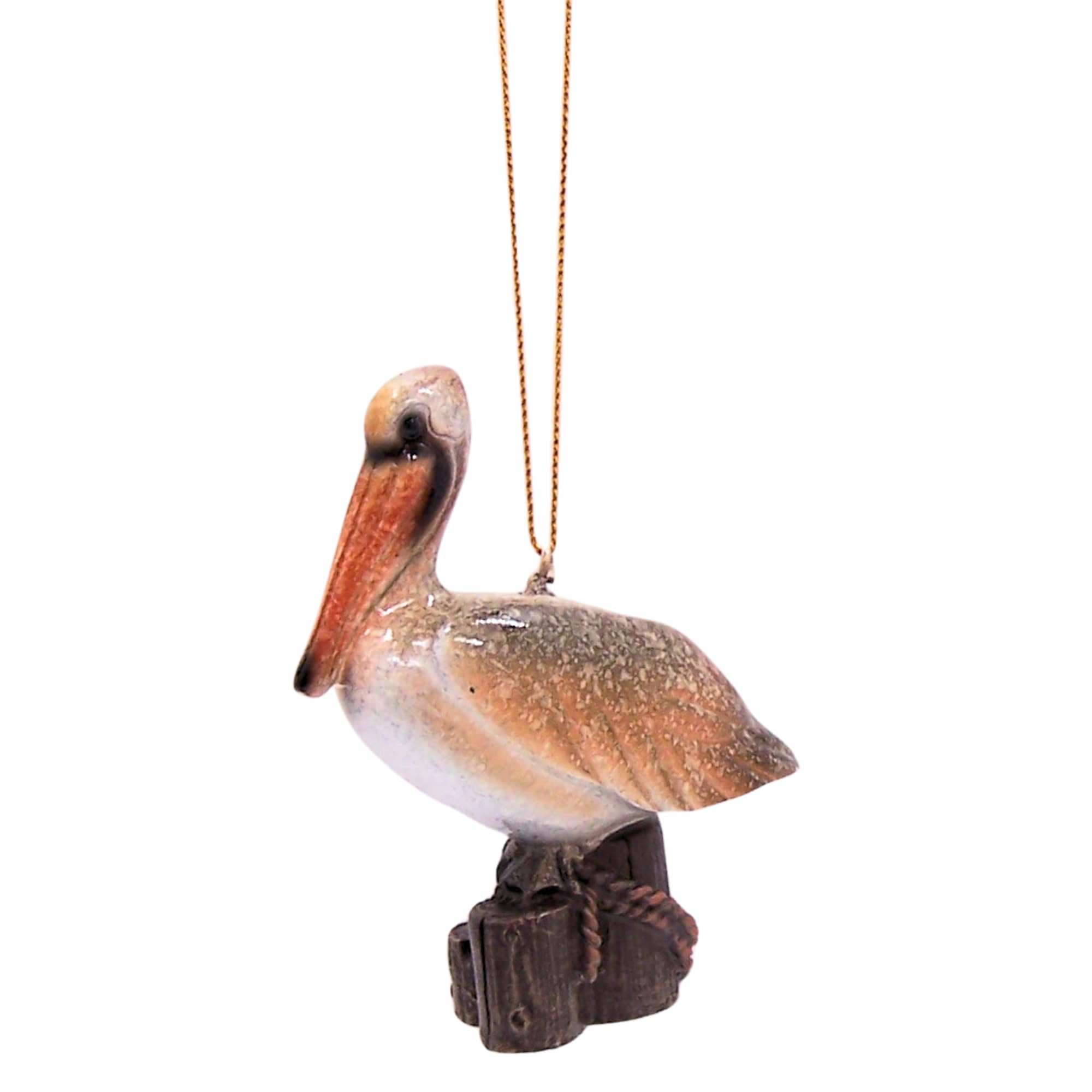 Wowser Multi Color Pelican Hanging Ornament Coastal Nautical Decor, Hand-Painted Seabird Figurine On Dock Post, Beach House Ornament