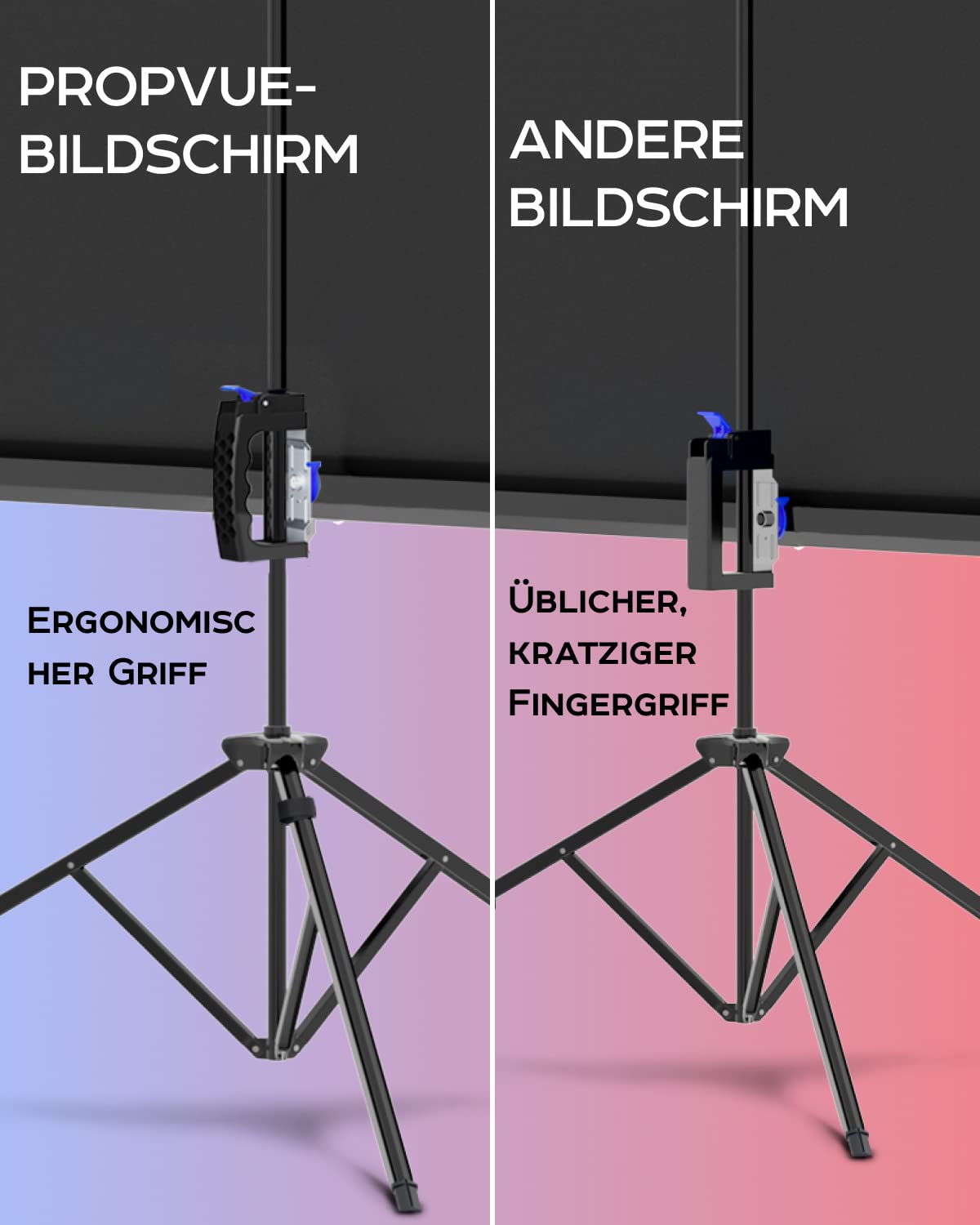 Projektionsbildschirm auf Füßen, 100 Zoll – Bildschirm für Projektor innen und außen für Filme oder Präsentationen – Display auf Stativ HD Premium ohne Falten 16:9 mit Tragetasche und Riemen