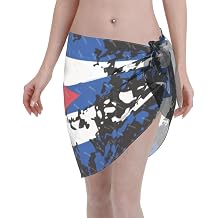 Cuba Flag Pattern Women's Short Sarongs Chiffon Cover Ups Sheer Bikini Wraps for Swimwear Black