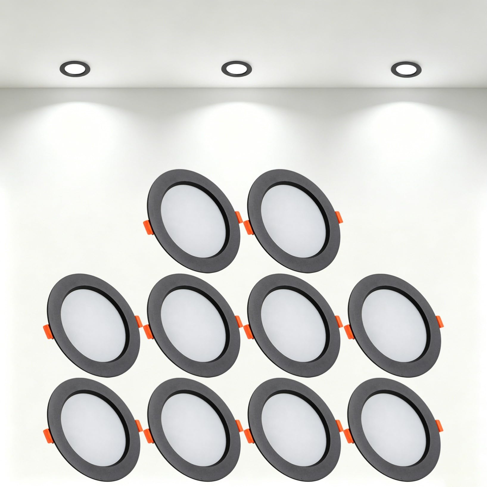 VOGHMOLD 21W Ultra Slim LED Downlight Recessed Ceiling Light 6 inch, 6000K Spot Lights Black Aluminum Trim, Cut Φ160-170mm, AC110-240V Panel Lighting for Office Hallway Closet, 10 Pack