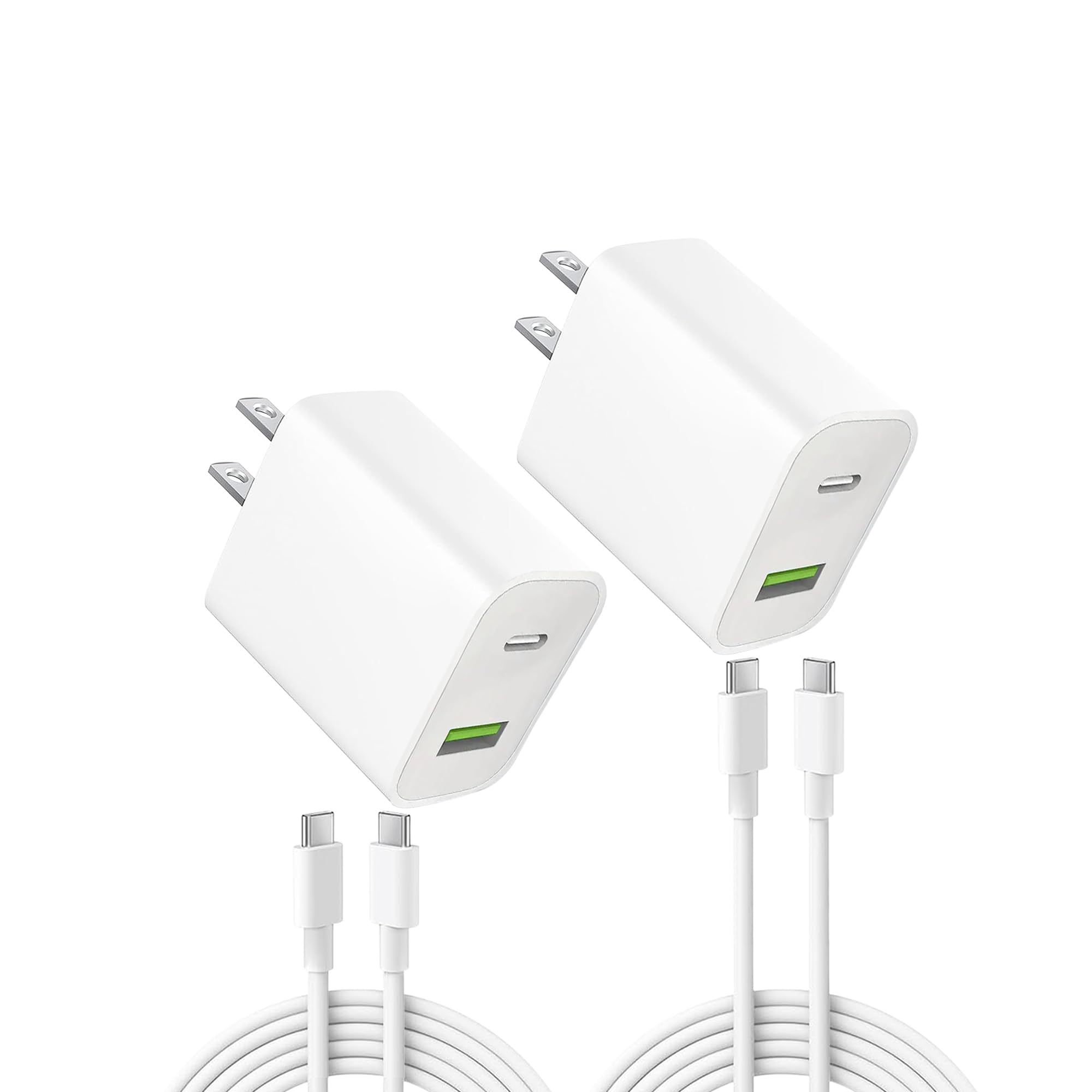 USB C Charger Block, 20W Dual Port Type C Wall Charger, Fast Charging Power Adapter Cube for Phone16/15/14/13/12/11/XS/XR/X/Pad and More?2-Pack with Cord? (White)