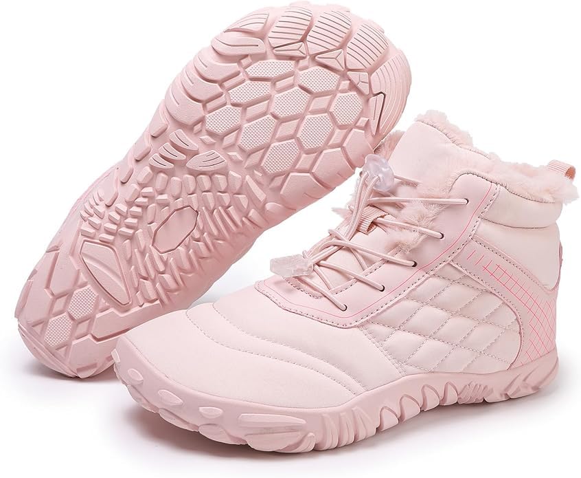 Image of Winter Footwear Barefoot Shoes Women Men Zero Drop Barefoot Hiking Boots Slip On Warm Waterproof Snow Boot Minimalist Wide Toe Ankle Booties Five Finger Hike Shoes Outdoor