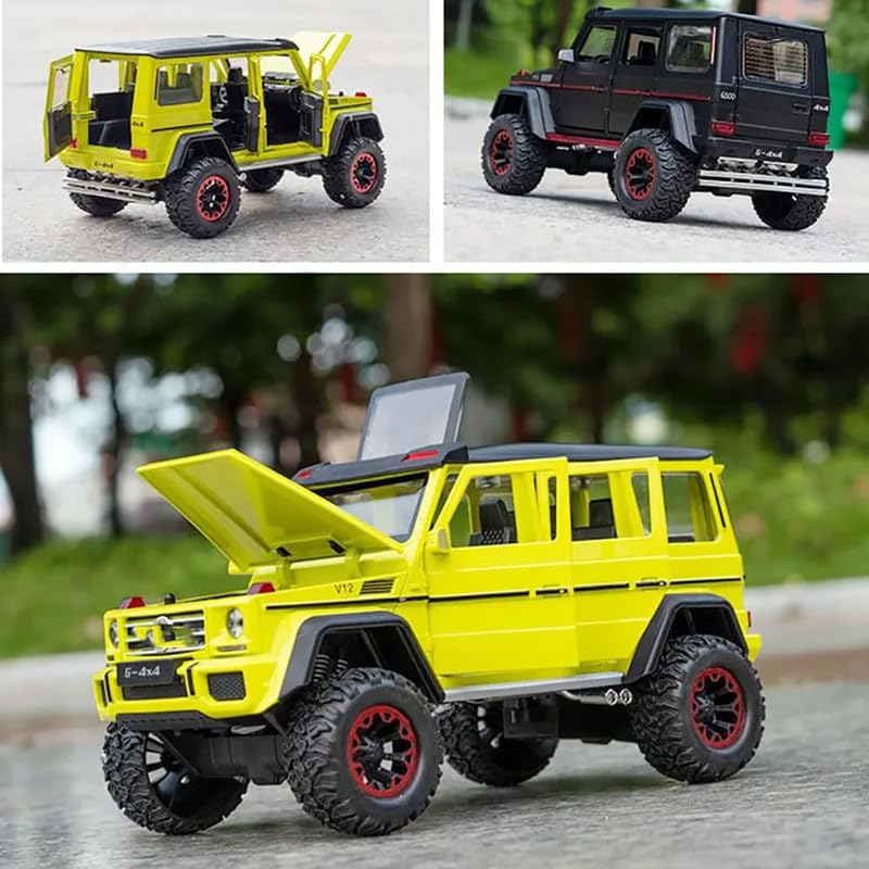 Image of Kids Model 1:32 AMG 4X4 Die Cast Metal Car Pull Back Action Opening Doors with Realistic Engine Sound Lights Toy Car Gift for Boys - Yellow