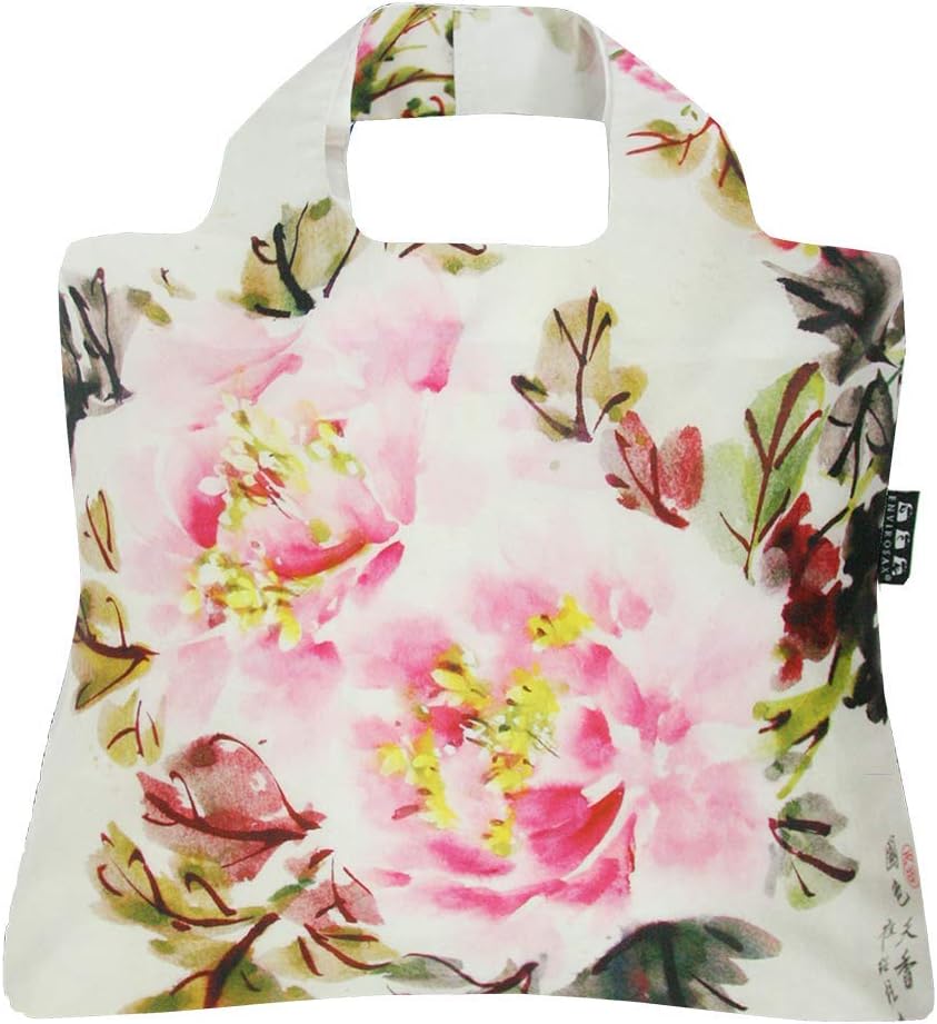Envirosax Reusable Grocery Bags-Fashionable Shopping Tote Bag Set of 5 China-chic Design Peony Multicolored