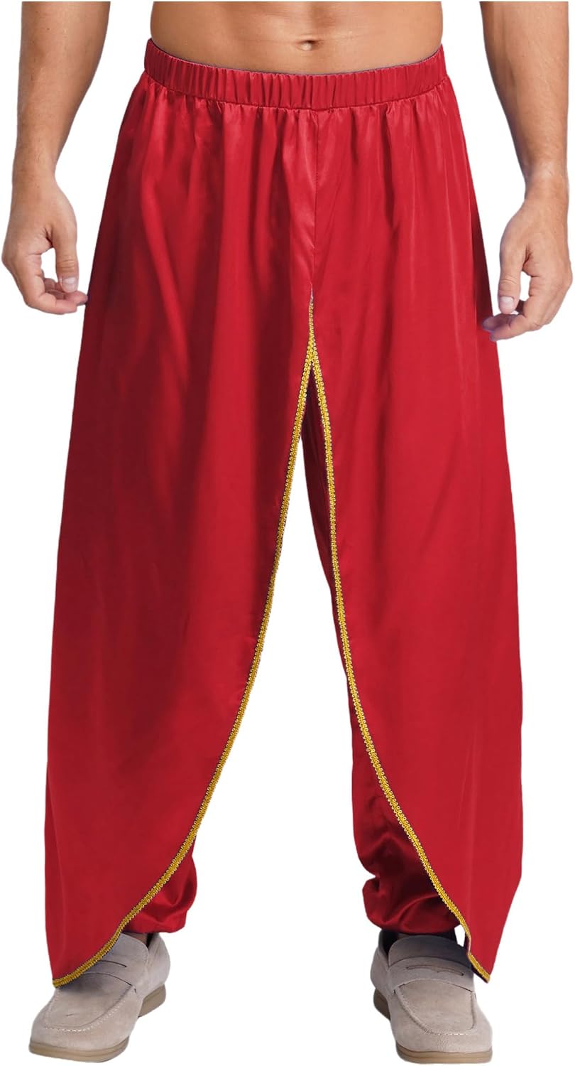 Alvivi Mens Irregular Overlay Lantern Pants Traditional Thai Trousers Arabic Indian Dhoti Harem Pants