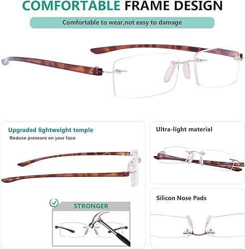 Miniatura 4 de Eyekepper Lentes de lectura pequeños sin montura para mujer, lentes de lectura sin marco para hombres con brazos de tortuga