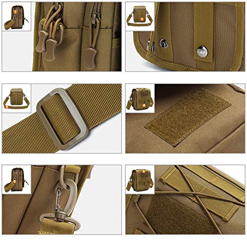 HUNTVP Taktische Umhängetasche Molle Schultertasche Militär Crossbody Bag Wasserdicht Sling Rucksack Multifunktional Messengerbag Crossbag Gürteltasche Bauchtasche für Sport Outdoor - Braun