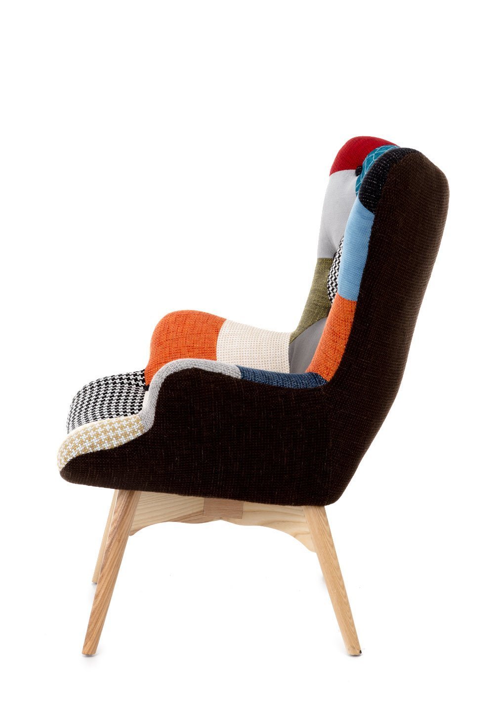 KONTE.DESIGN Poltrona HAVANA in tessuto patchwork Multicolore, gambe in legno di faggio, 70 x 78 x 96 cm