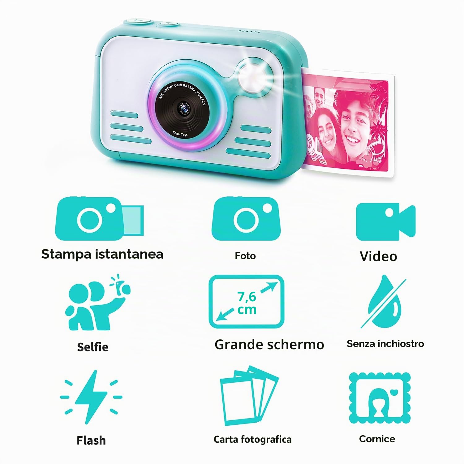 Photo Creator Instant Print Camera 2.0, carta fotografica REALE! Touch screen da 3 pollici. Scatta foto e stampa istantaneamente! Nessun bisogno di inchiostro, flash e luce anulare! 100 foto incluse