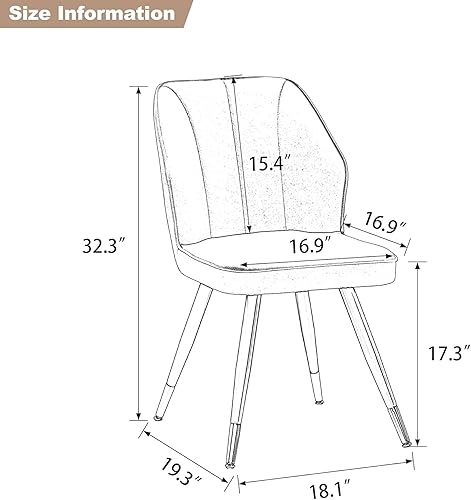 Miniatura 9 de Juego de 2 sillas de comedor, modernas sillas de comedor tapizadas sin brazos para cocina, comedor, escritorio, sillas laterales con patas de metal,
