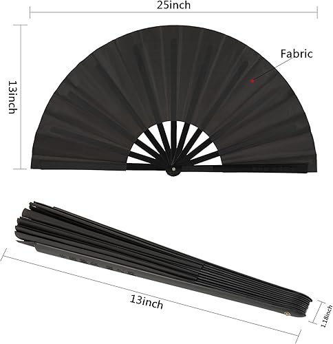 Miniatura 3 de Maitys 2 Pcs Large Folding Hand Rave Fan Large Clap Fans for Line Dancing Nylon Cloth Foldable Hand Rave Fan for Chinese Kung Fu Festival Craft