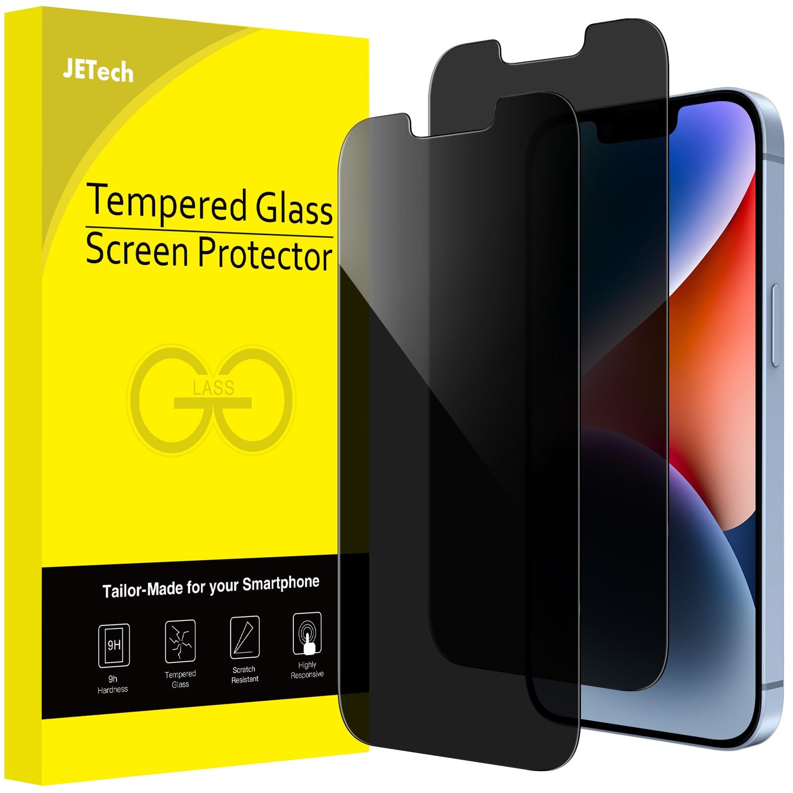 JETech Privacy Screen Protector for iPhone 16e 2025, iPhone 14 6.1-Inch, Anti Spy Tempered Glass Film, 2-PackJETech Privacy Screen Protector for iPhone 16e…
