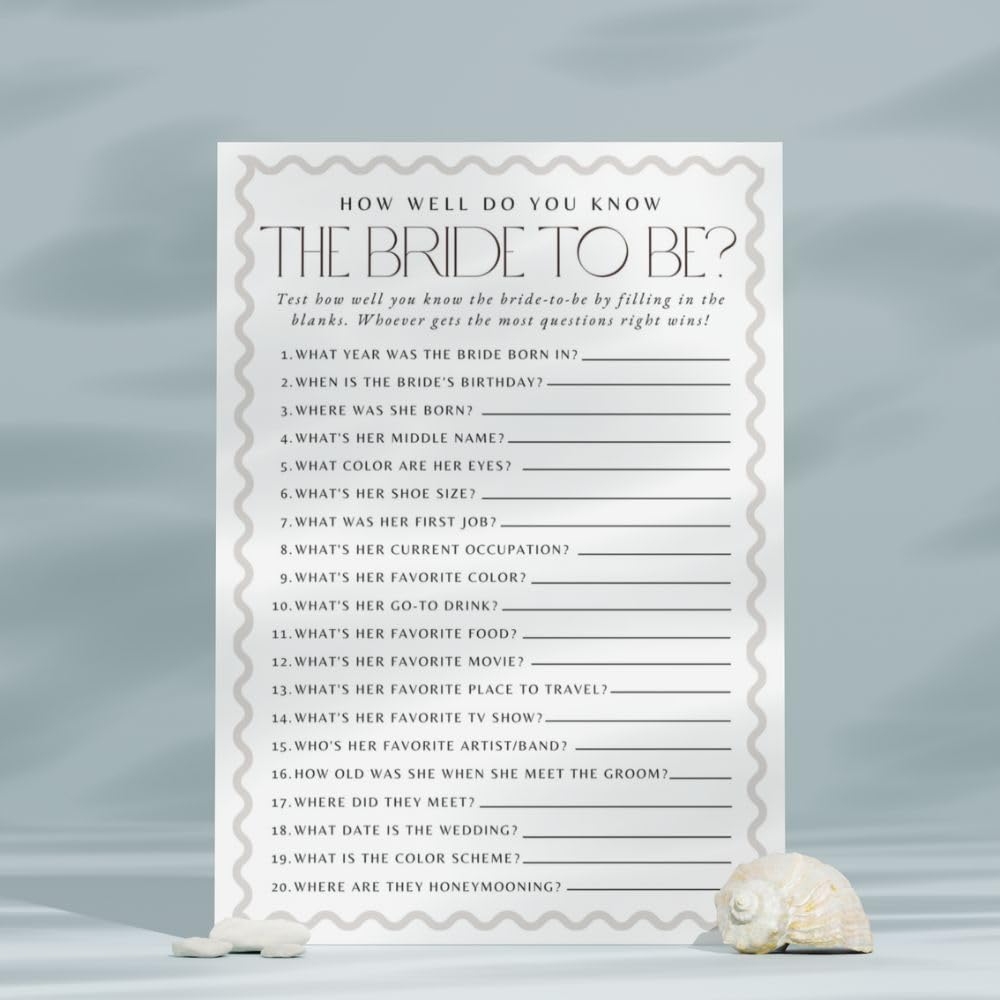 How Well Do You Know The Bride Game Cards - 25 Rustic Bridal Shower & Bachelorette Party Guessing Games