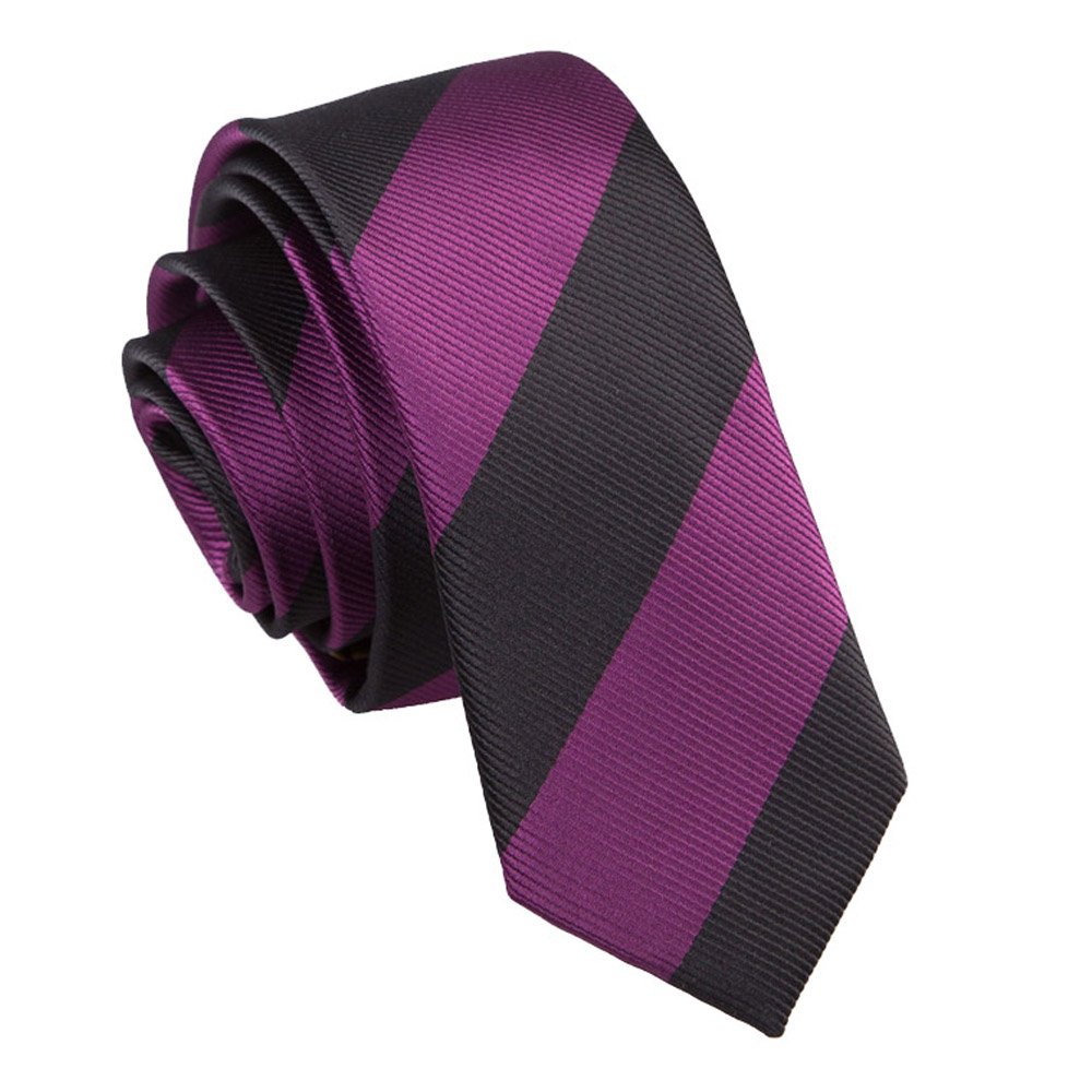 DQT Mens Striped Skinny Tie - 5cm Width Necktie - Wedding, Business & Formal - Purple and Black