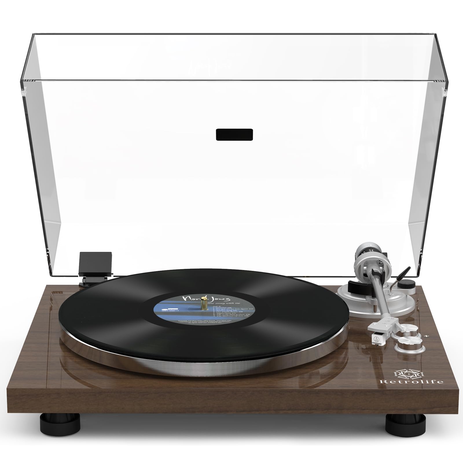 Turntable Record Player Wireless Output Vinyl Players Aluminium Platter Carbon Fiber Tonearm Belt-Drive LP 33 45 RPM Phono Audio AT-3600L MM Cartridge RCA Line Anti-Skate Pitch Control Walnut
