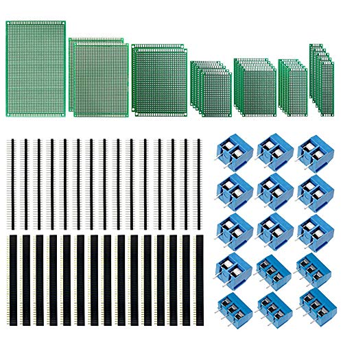 KeeYees 70pcs Universal PCB Board Kit, Including 7 Sizes Double Sided PCB Prototype