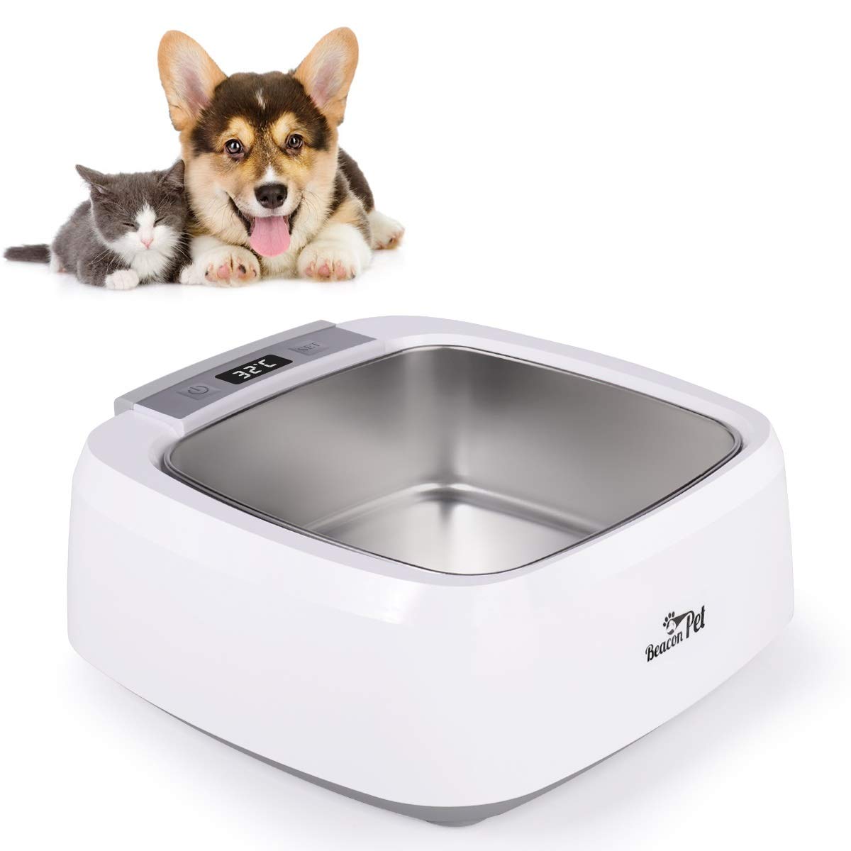 Beacon, ciotola riscaldata per animali domestici, in acciaio inox, 1 l, con interruttore on/off impermeabile