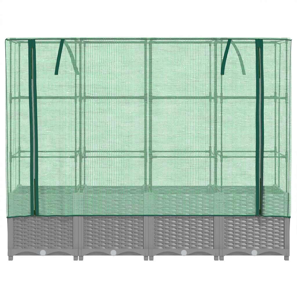 Aiuola rialzata con serra effetto rattan, 160 x 40 x 138 cm, in polipropilene e telaio in ferro, resistente al gelo, per giardino, terrazza, balcone, verdure, erbe e fiori