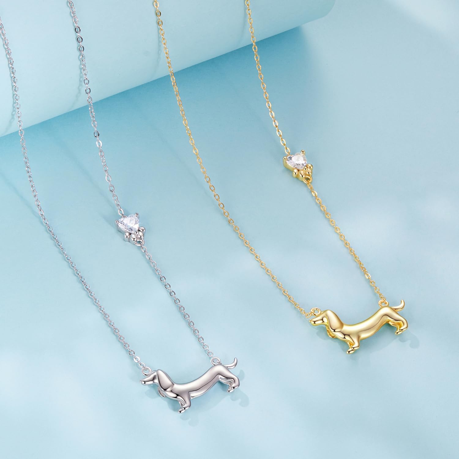 Qings Bassotto/Farfalla Collana Ciondolo Animale per Donna Argento 925 Collana Pendente Mezzaluna Luna Cani Gioielli Regalo per Amanti degli Animali