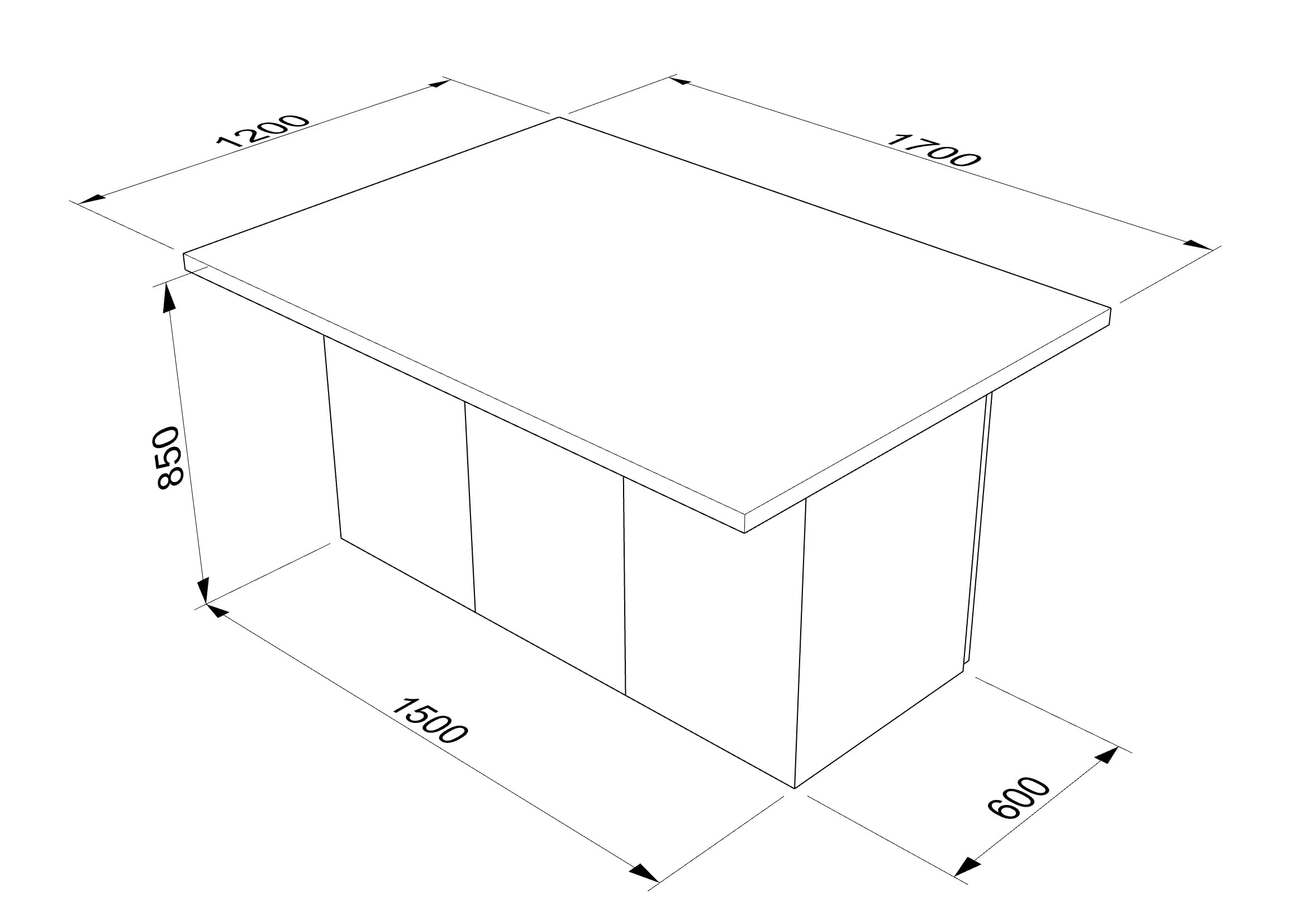 VE.CA – Kücheninsel Erika mit Arbeitsplatte, 120 x 170 x 85 cm, hergestellt in Italien, modernes Küchenschrank mit 3 Türen, ideal als Esstisch, Eiche Rock