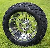 12' VAMPIRE Gunmetal Golf Cart Wheels and 20x10-12 DOT All Terrain Golf Cart Tires - Set of 4 - NO...