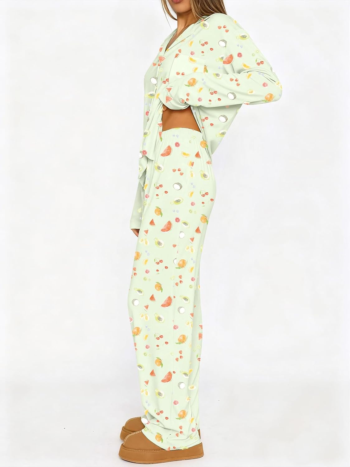 Dressmine Ladies Long Sleeve Cute Pajama Sets 2 Piece Fall Outfits Button Up Pjs Set Loungewear