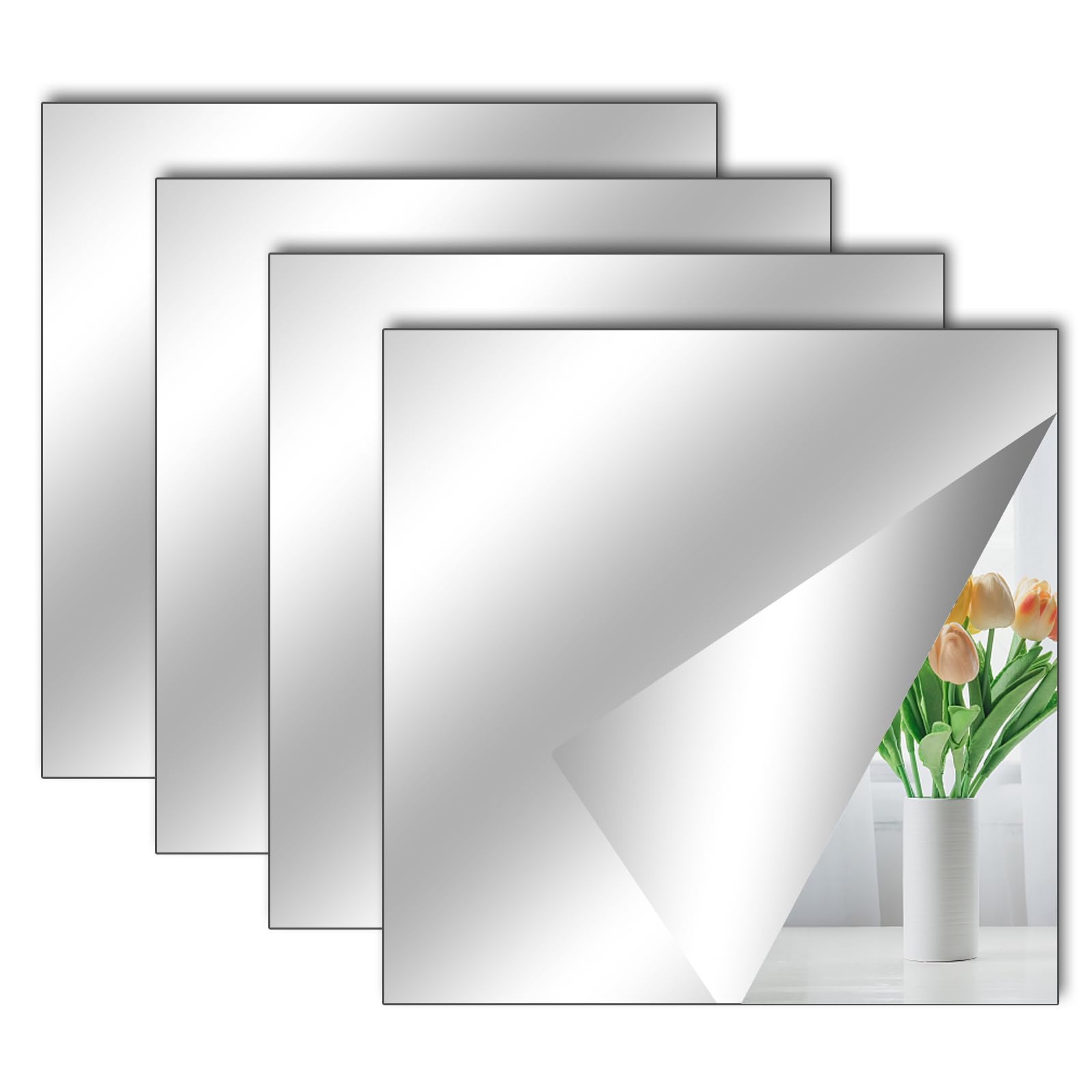 TSLBW 4 Pack Self Adhesive Mirror Stickers 40x30cm Acrylic Mirror Sheets for Wall School Home Livingroom Bathroom Bedroom Decor — view 6