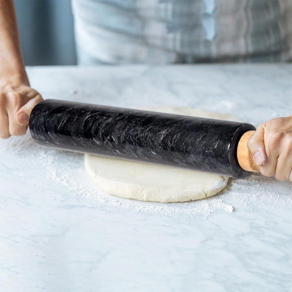 Mattarello in Marmo con Manico Spesso in Legno per Cottura Forno, Rullo Lucidato di qualità Premium 45 Cm per Pasta per Pizza, Fondente, Crosta di Torta, Superficie Antiaderente Facile Pulire